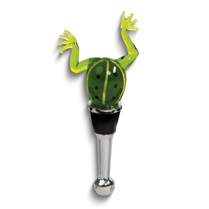 Handcrafted Glass Green Frog Bottle Stopper