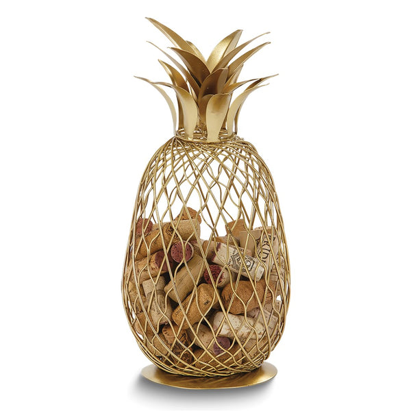 Handcrafted Gold-tone Metal Pineapple Cork Caddy