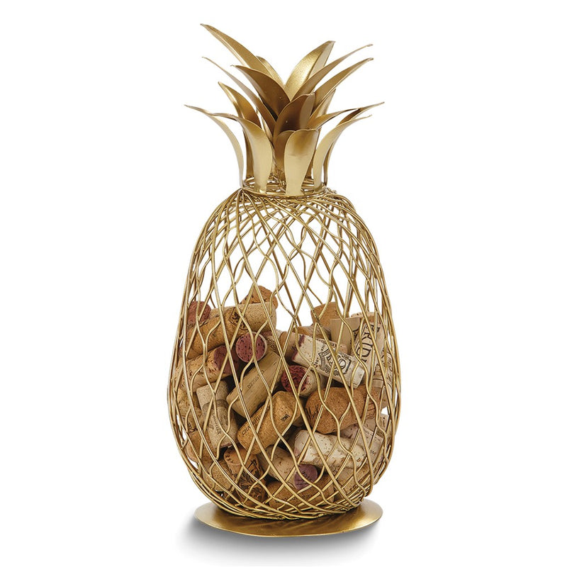 Handcrafted Gold-tone Metal Pineapple Cork Caddy