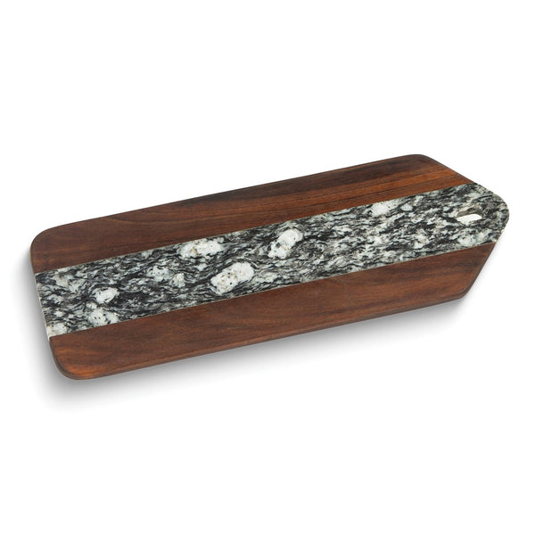 Tegan Carbonized Acacia Wood and Black/White Marble Serving Board