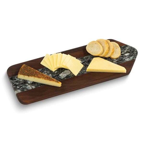 Tegan Carbonized Acacia Wood and Black/White Marble Serving Board