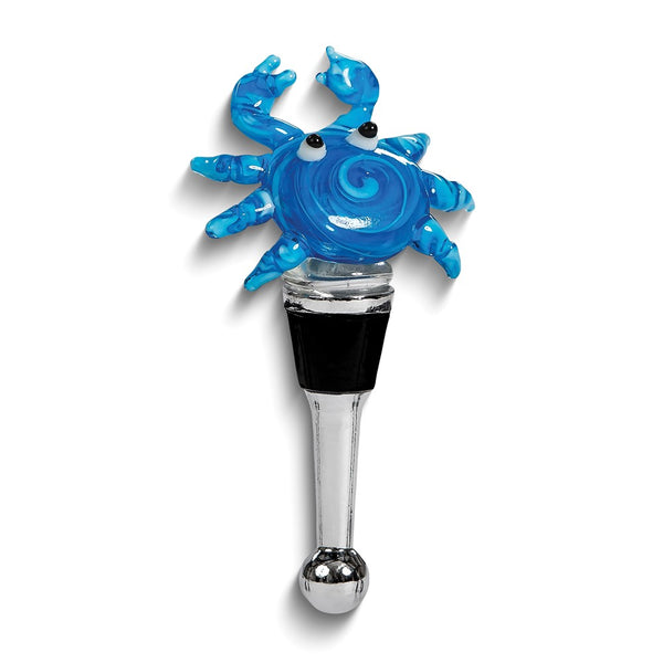 Handcrafted Blue Crab Glass Bottle Stopper
