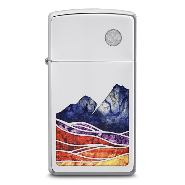 Zippo Slim High Polish Chrome Fusion Mountain Landscape Lighter