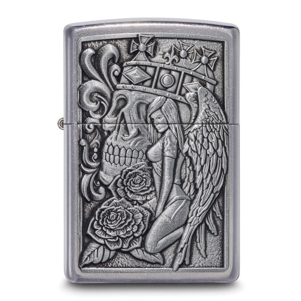 Zippo Street Chrome Skull and Angel Emblem Design Lighter