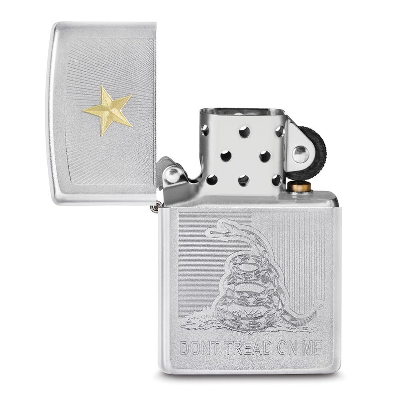 Zippo Satin Chrome with Gold-tone Star Don't Tread on Me Lighter