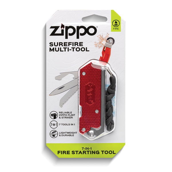 Zippo SureFire Multi-Tool with Flint Wheel Ignition/Cutting Tool/Fire Paracord/Saw/Screwdriver/Bottle Opener/Flint Storage/Tinder Grater