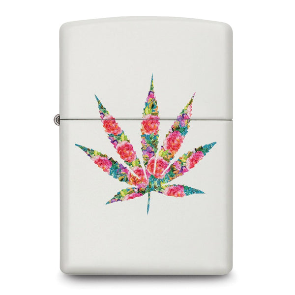 Zippo White Matte Floral Leaf Design Lighter