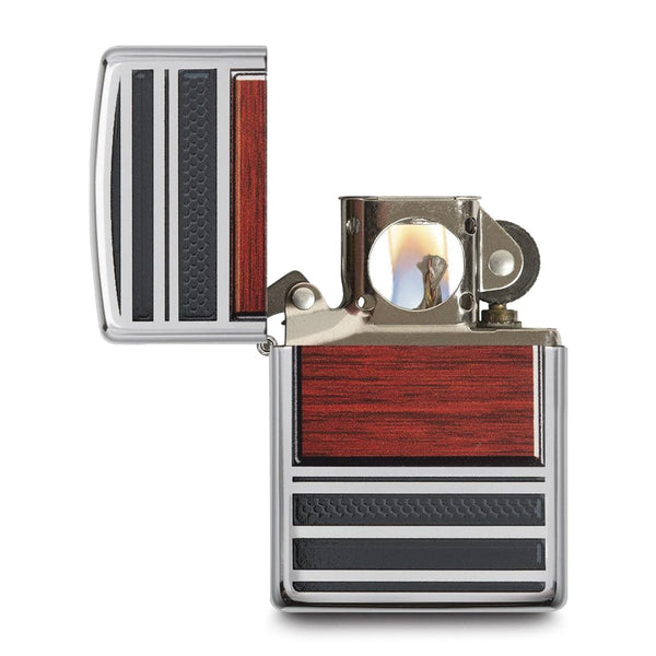 Zippo High Polish Chrome with Wood Design Pipe Lighter