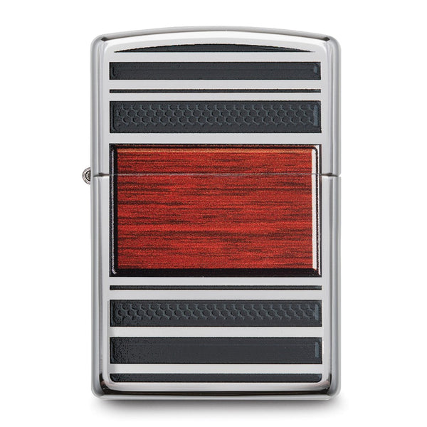 Zippo High Polish Chrome with Wood Design Pipe Lighter