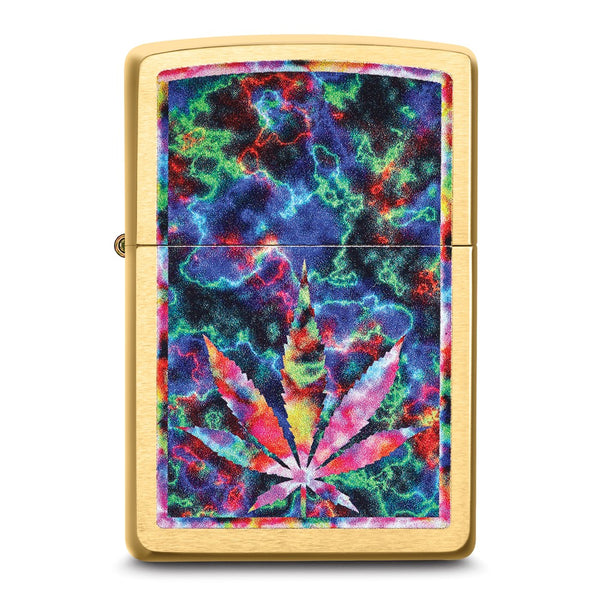 Zippo Brushed Brass Colorful Leaf Design Lighter