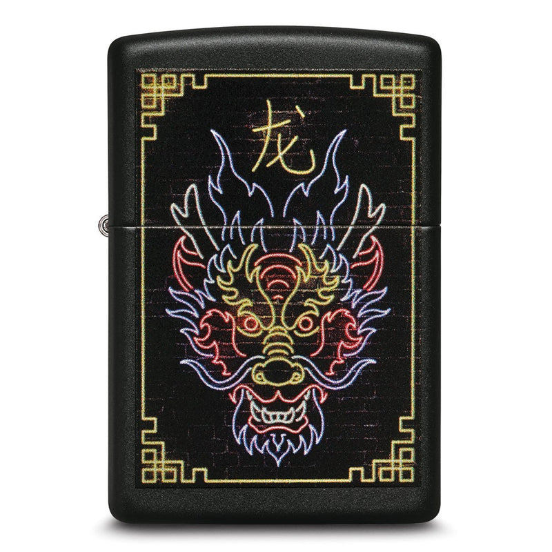 Zippo Black Matte Multi-color Neon Dragon Lighter