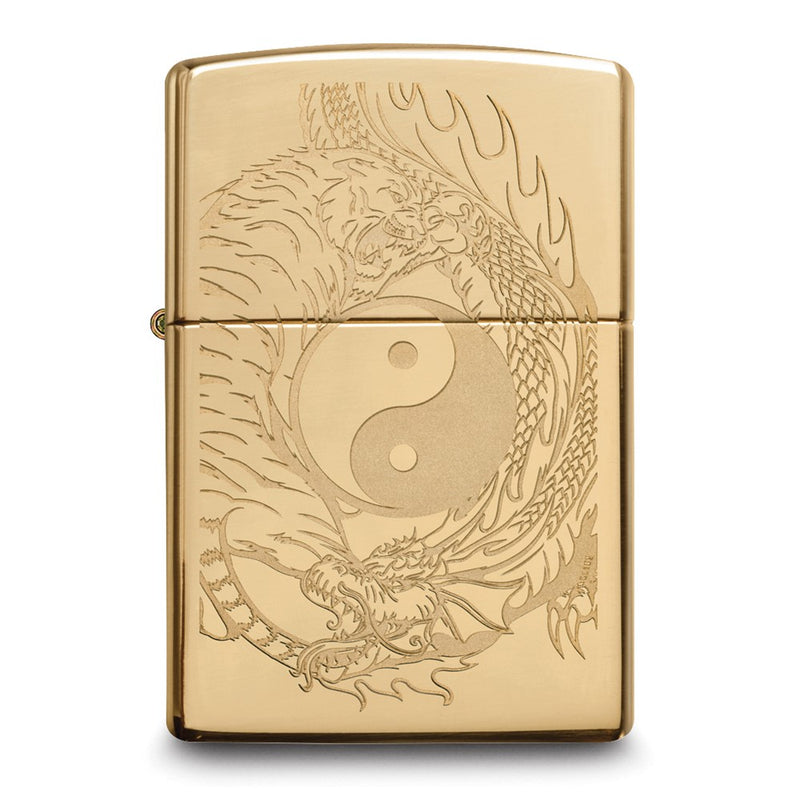 Zippo High Polished Brass Yin Yang Tiger Dragon Design Lighter