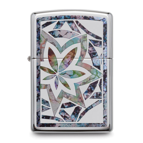 Zippo High Polish Chrome Fusion Multi-color Leaf Design Lighter