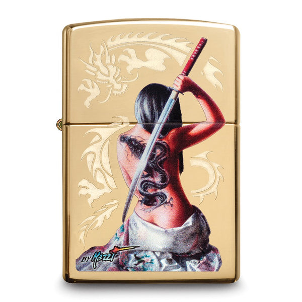 Zippo High Polished Brass Mazzi Dragon Tattoo Lighter