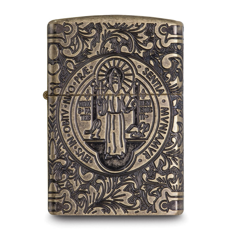Zippo Armor St Benedict Design Antique Brass Lighter