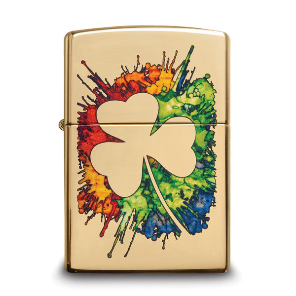 Zippo High Polished Brass Graffiti Clover Lighter