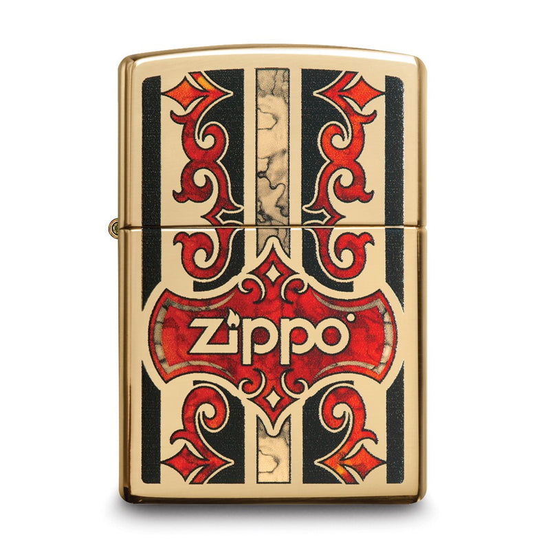 Zippo Logo Fusion Red and Black High Polished Brass Lighter