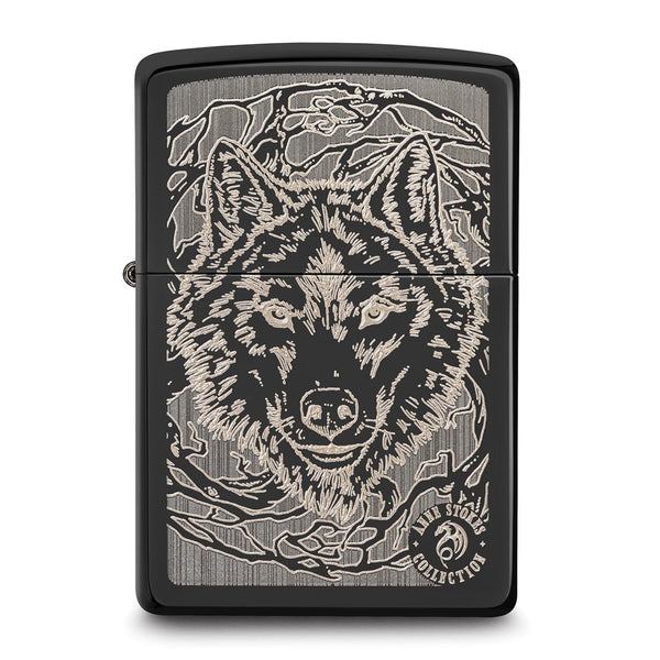 Zippo Anne Stokes High Polished Black Wolf Lighter