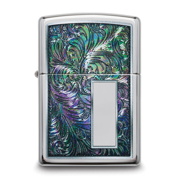 Zippo High Polished Chrome Colorful Venetian Design Lighter with Engravable Rectangle