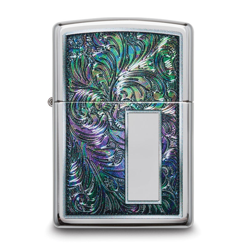 Zippo High Polished Chrome Colorful Venetian Design Lighter with Engravable Rectangle