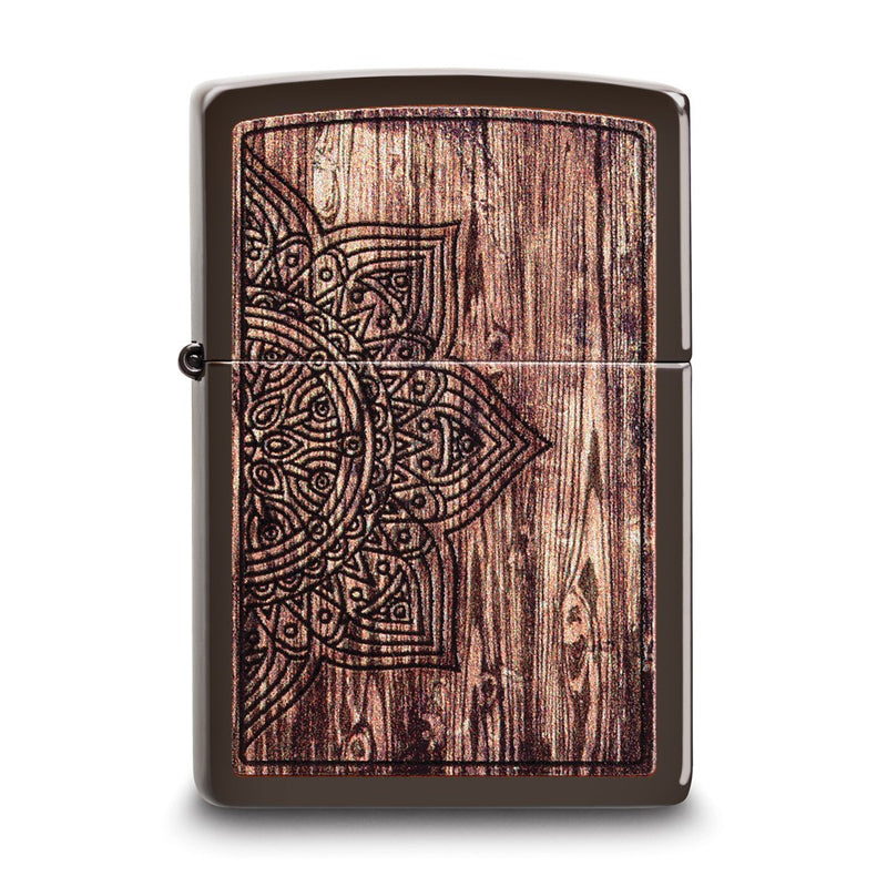 Zippo Wood Mandala Design Brown Lighter