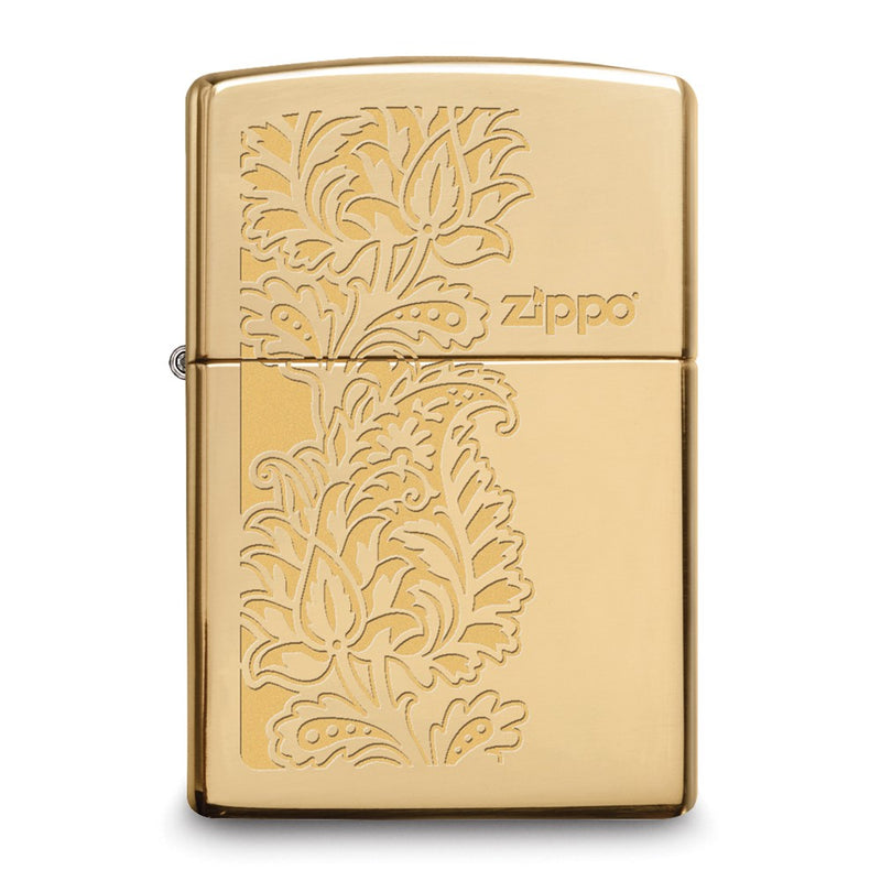 Zippo Logo with Paisley Design High Polished Brass Lighter