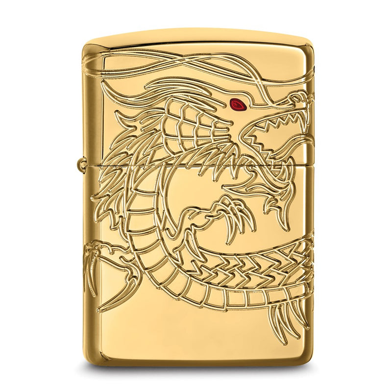 Zippo Armor High Polish Gold-plated with Red Epoxy Chinese Dragon Lighter