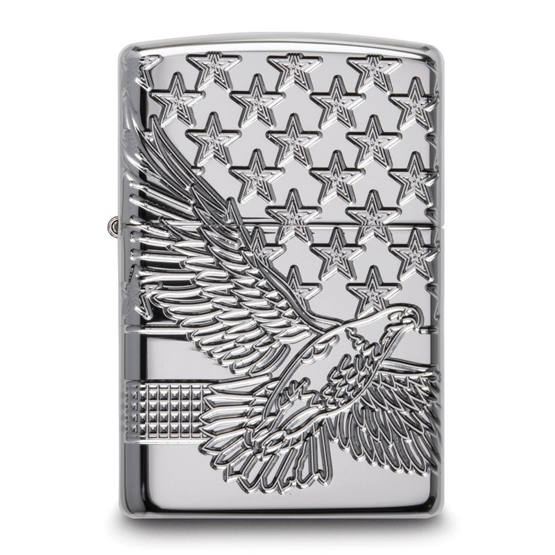 Zippo Armor High Polish Chrome Patriotic Eagle Design Lighter