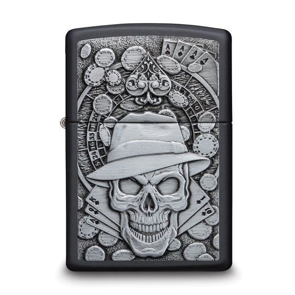 Zippo Black Matte Gambling Skull Lighter