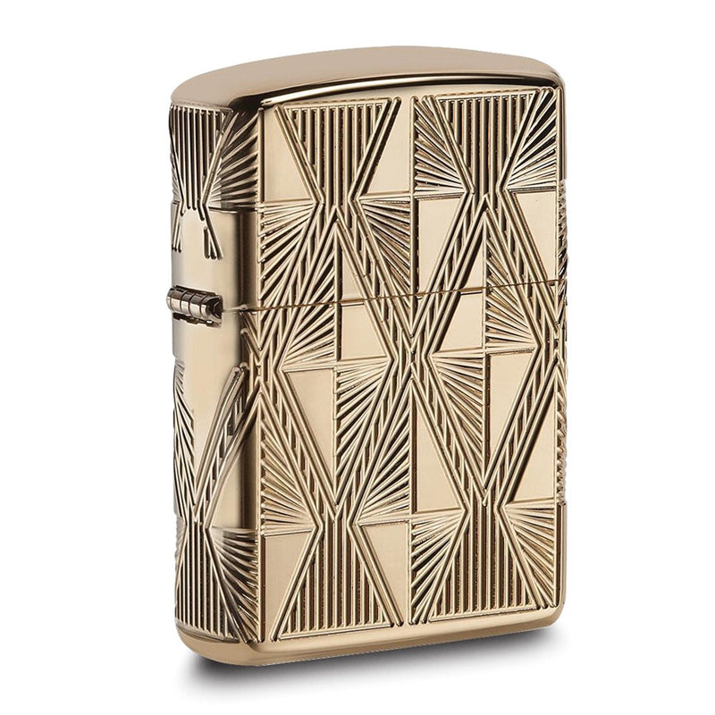 Zippo Armor High Polished Gold-plated with Red Epoxy Luxury Diamond Design on Front Edge Lighter