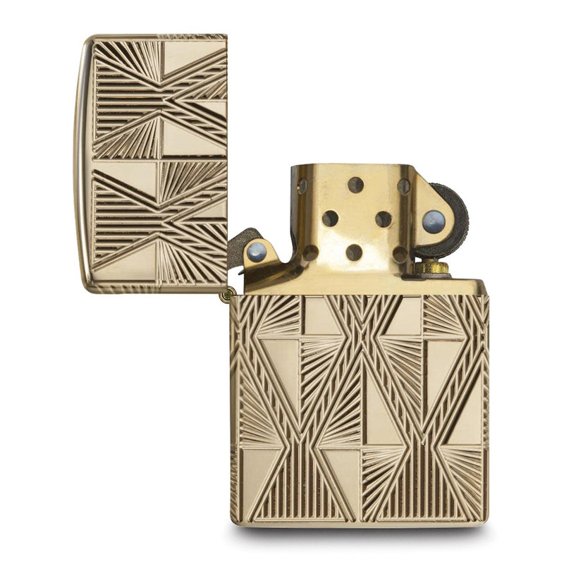 Zippo Armor High Polished Gold-plated with Red Epoxy Luxury Diamond Design on Front Edge Lighter