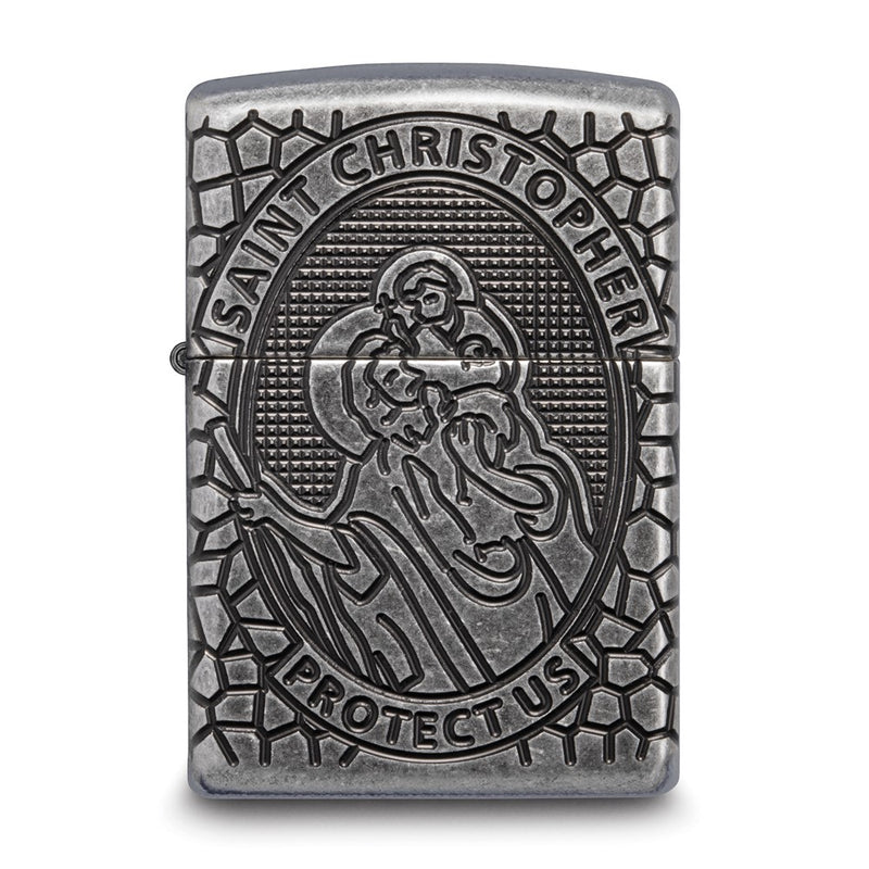 Zippo Armor St Christopher Medal Design Antique Silver Finish Lighter