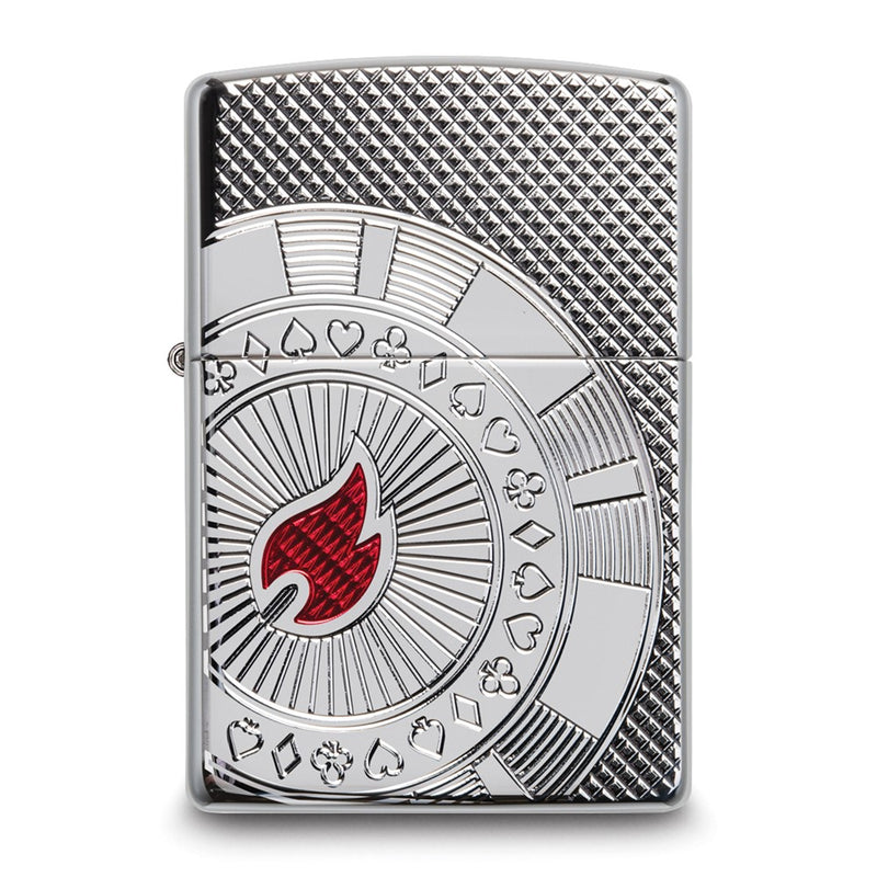 Zippo High Polish Chrome Armor with Red Flame Epoxy Poker Chip Lighter