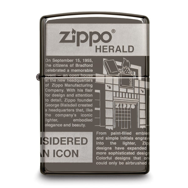 Zippo Logo Newsprint Design Black Ice Lighter