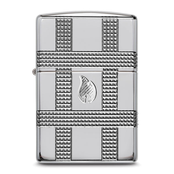 Zippo Armor High Polish Chrome Geometric Design Flame Lighter