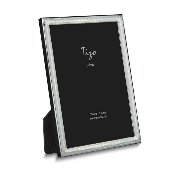 Italian Bilaminate Silver Narrow Band Hammered 4x6 Photo Frame