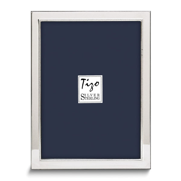 Sterling Silver Tarnish Resistant Narrow Beaded 3.5x3.5 Photo Frame with Finished Wood Back