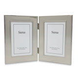 Bilaminate Sterling Silver Tarnish-resistant Beveled Border Portrait Hinged Double 5x7 Photo Frame