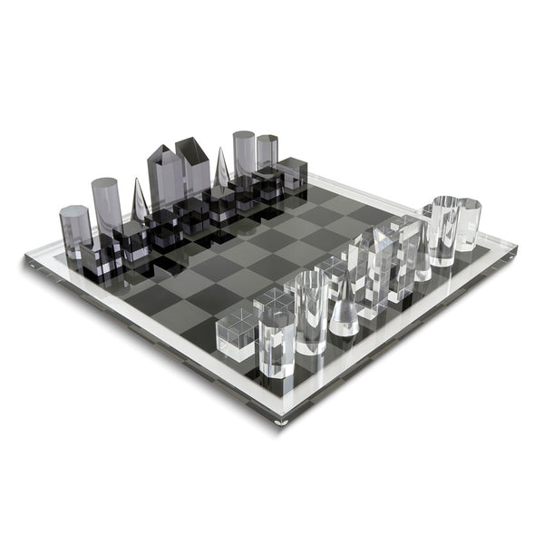 Translucent Lucite Chess Set with Geometric Chessmen