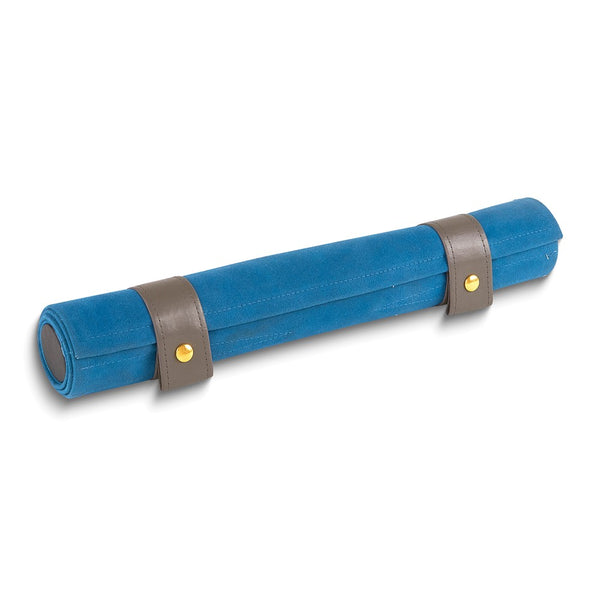 Blue Rolled Travel Backgammon Set with Zippered Storage Pocket