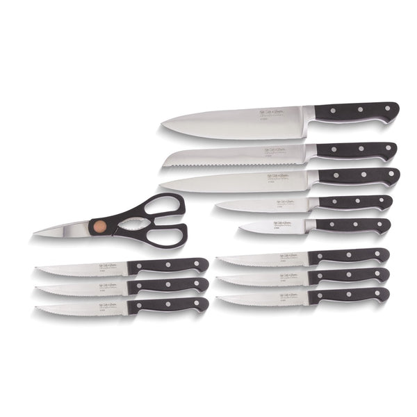 Stainless Steel with Black ABS Handles 12 Piece Kitchen Knife Set with Wood Storage Block
