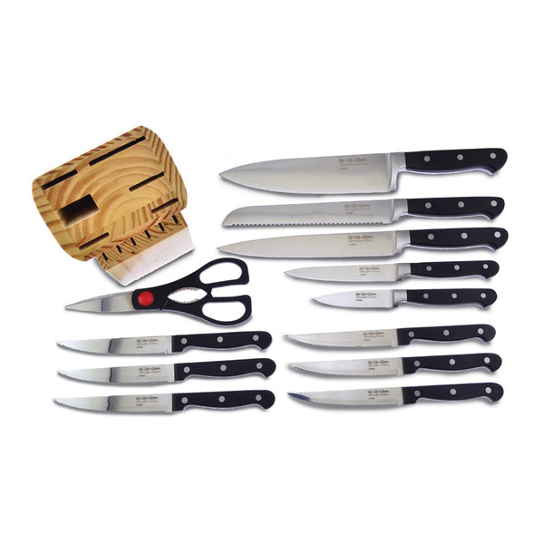 Stainless Steel with Black ABS Handles 12 Piece Kitchen Knife Set with Wood Storage Block