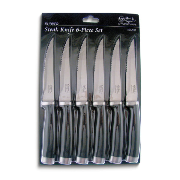 Stainless Steel with Black Rubber Handles 6 Piece Steak Knife Set