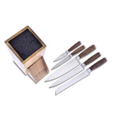 Stainless Steel with Walnut Wood Handles 5 Piece Kitchen Knife Set with Acacia Wood Storage Block