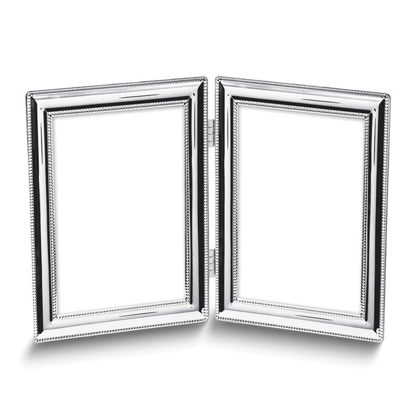 Silver-plated Lacquer-coated Beaded Edge 5x7 Double Photo Frame