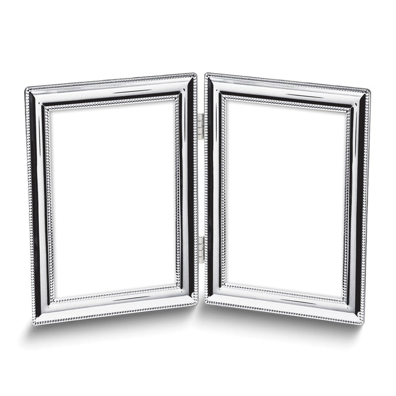 Silver-plated Lacquer-coated Beaded Edge 5x7 Double Photo Frame