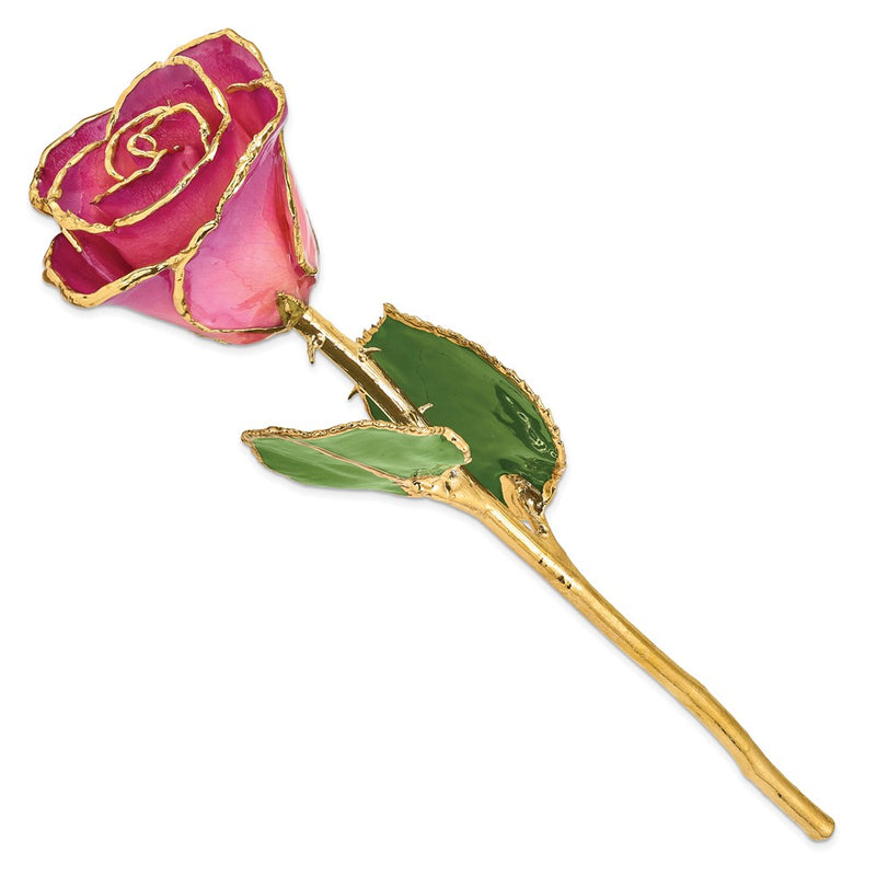 Lacquer Dipped Gold Trimmed Pink Picasso Real Rose