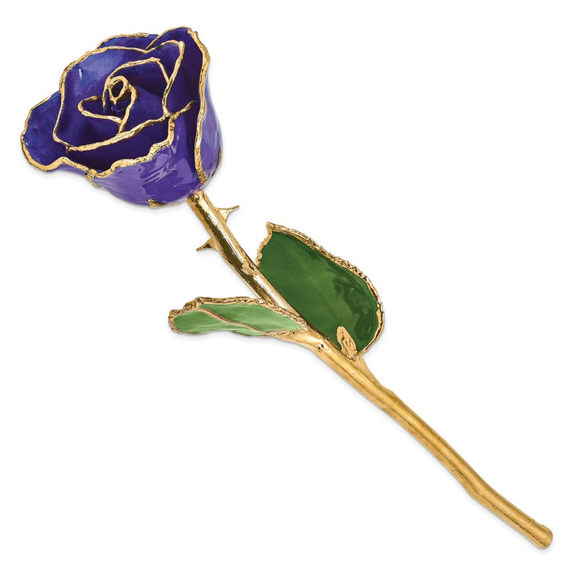 Lacquer Dipped Gold Trimmed Blue Violet Pearl Real Rose