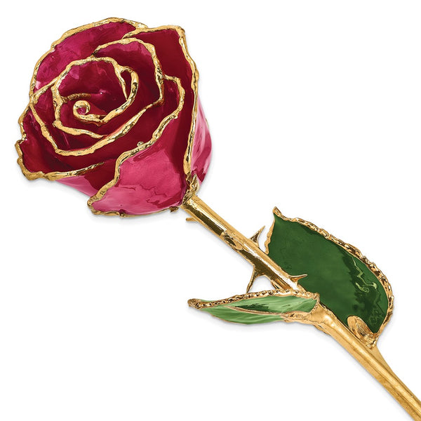 Lacquer Dipped Gold Trimmed Ruby Sun Real Rose