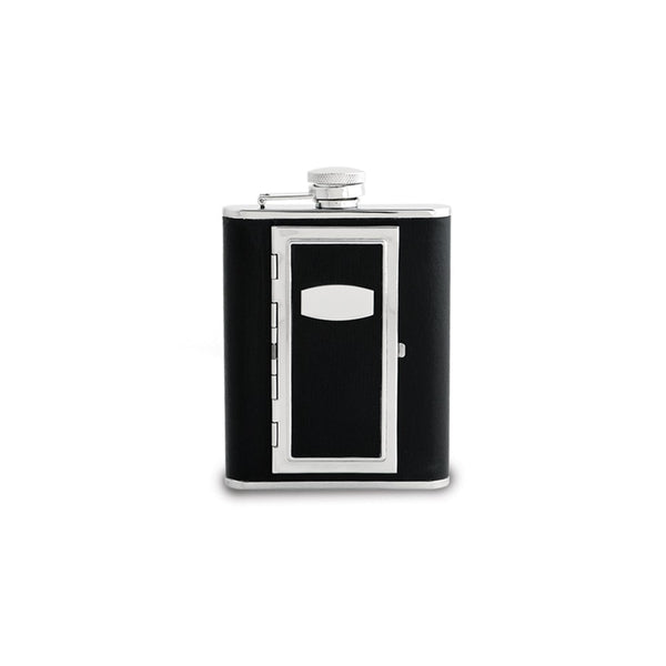 Rebel Steel Black Faux Leather 6 ounce Flask with Integrated Cigarette Holder and Funnel